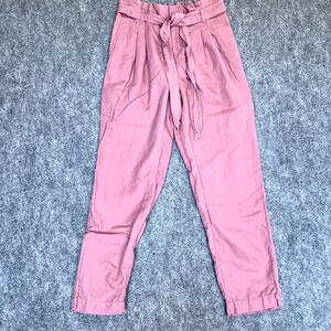 LOFT Linen Cotton Paperbag Waist Pants S Mauve Pink High Rise Tie Ankle